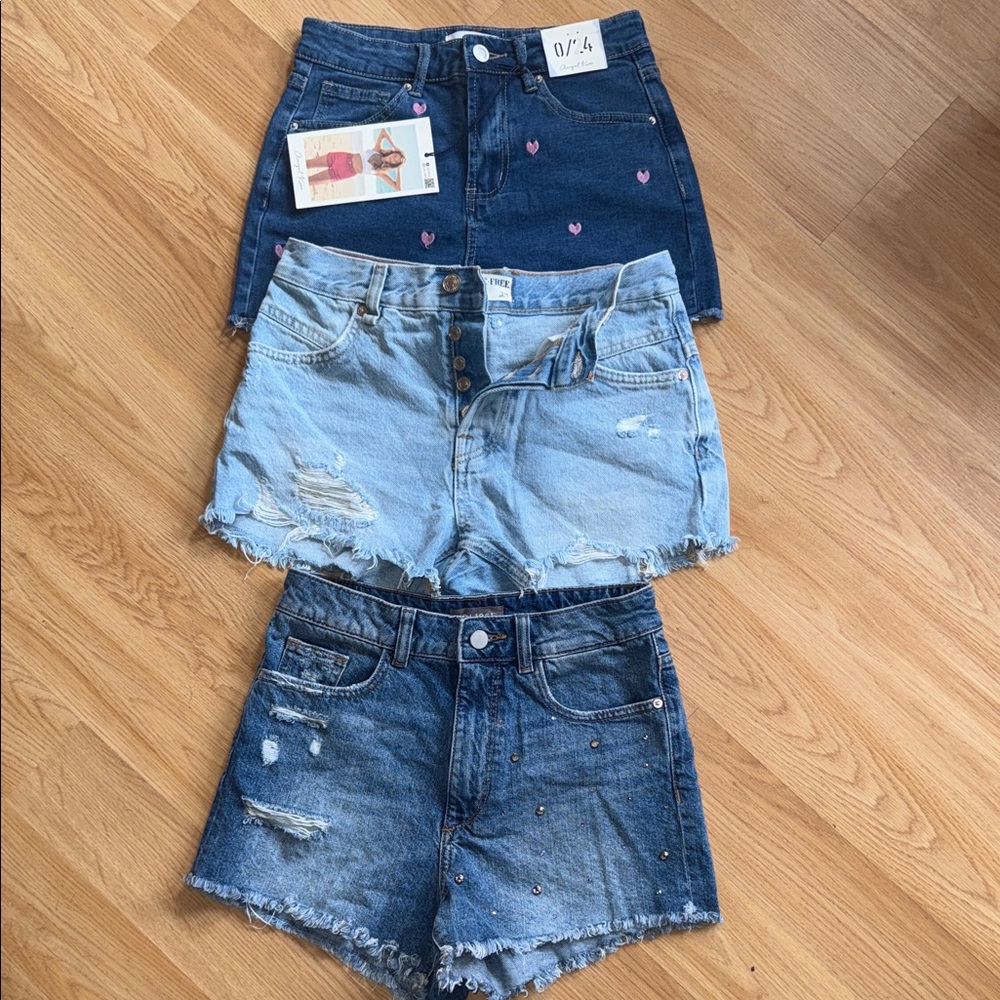 NWT Free People DL1061 Cut Off Denim Shorts Set Bundle Size 24 High Waist Boho